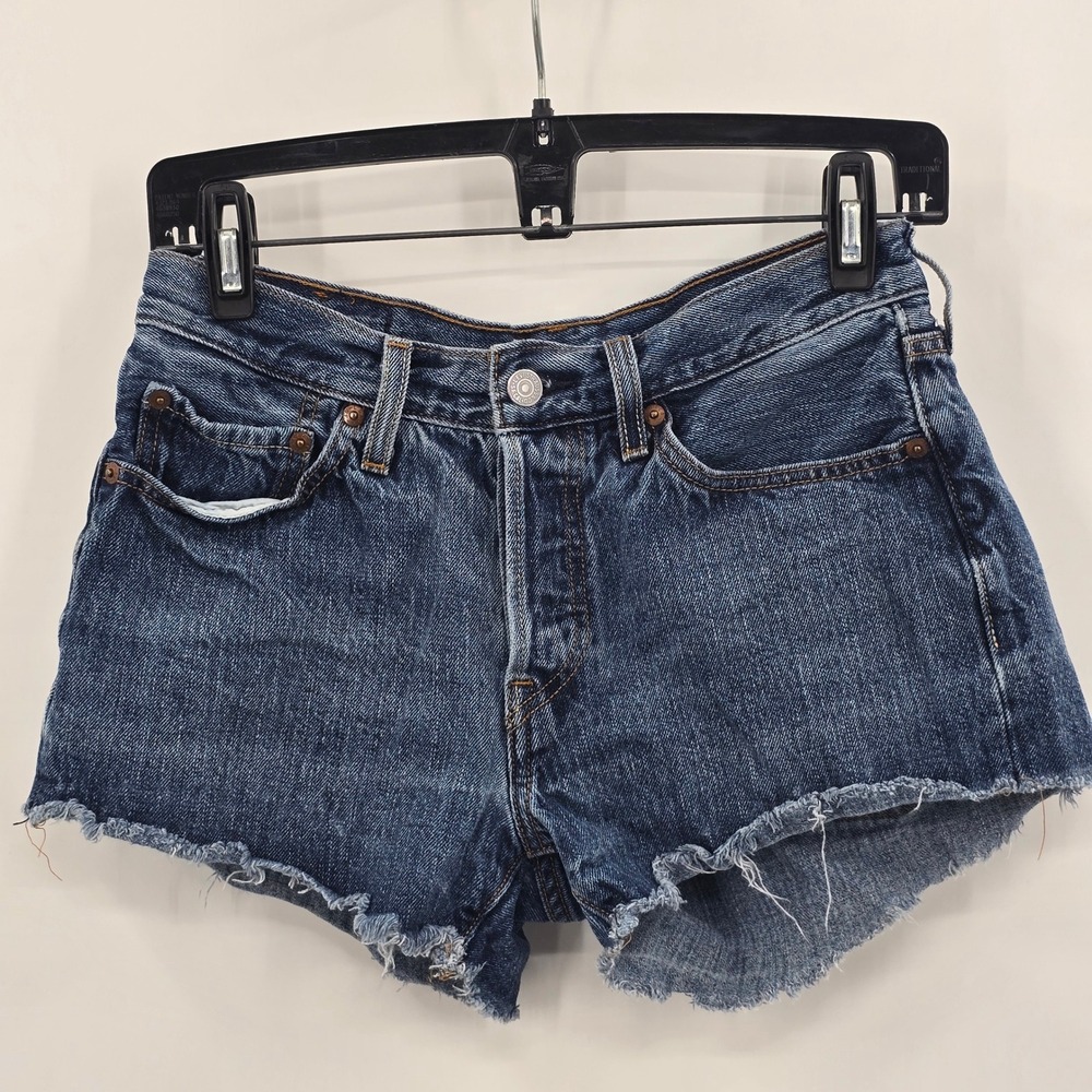 Levis 501 Original Cut Off Denim Shorts Womens 26 Medium Wash Button Fly 2014